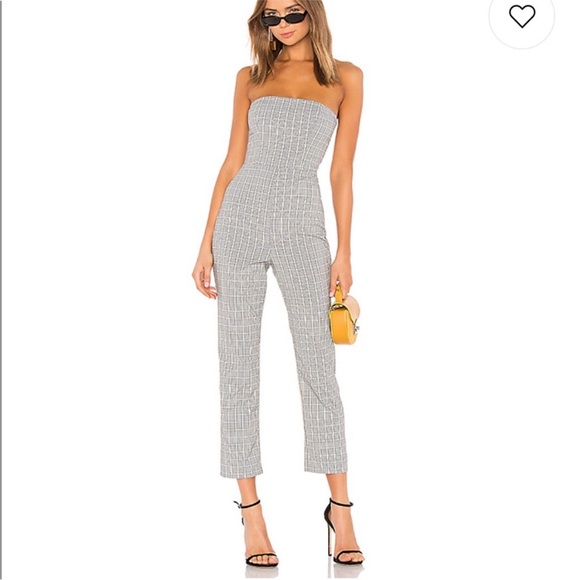 Privacy Please Revolve Strapless Autumn Jumpsuit Black and Yellow Plaid Size M - Picture 2 of 11